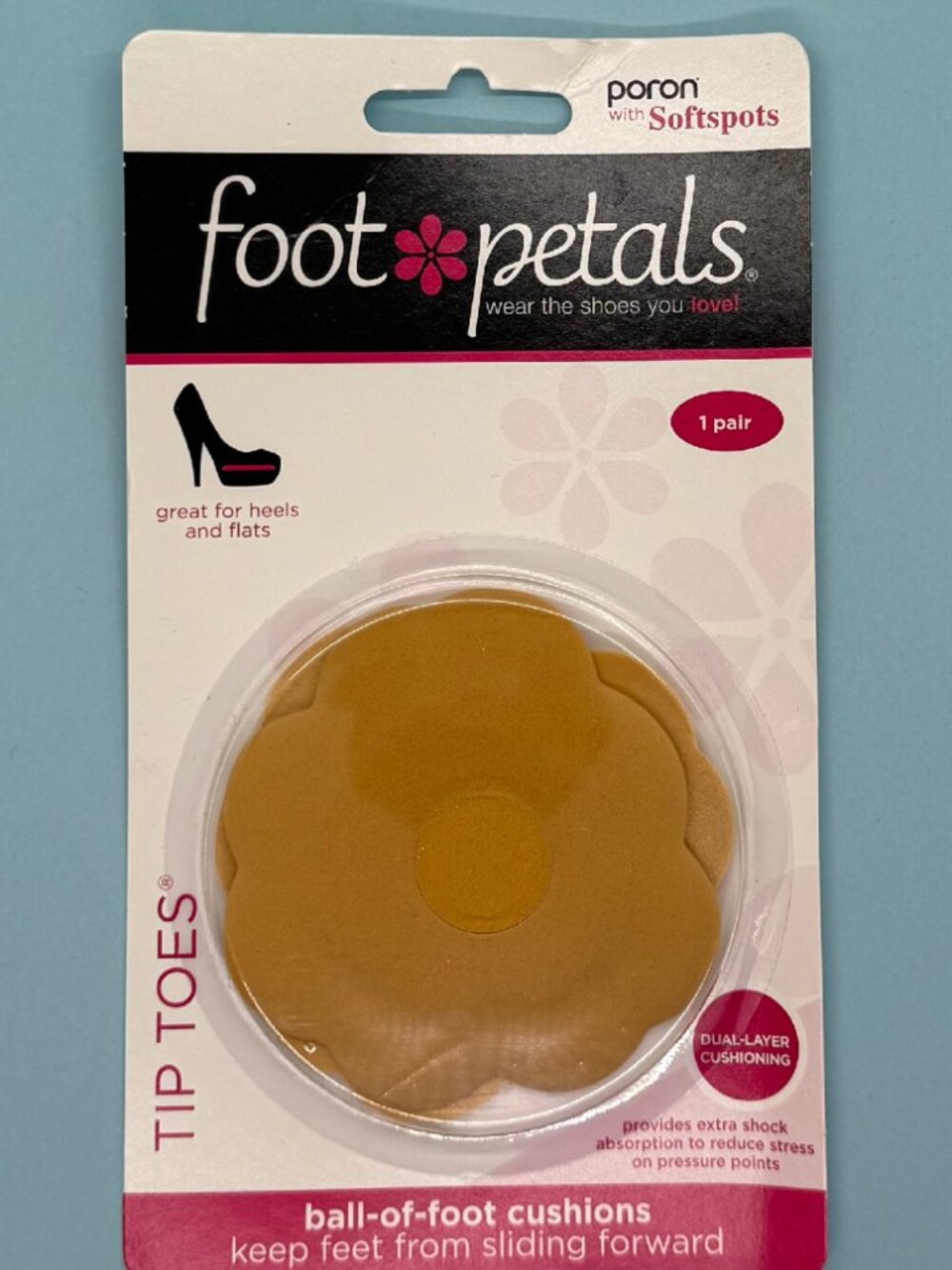 NIB Foot Petals Tip Toes Ball of foot cushions Poron with Softspots NEW 1 pair